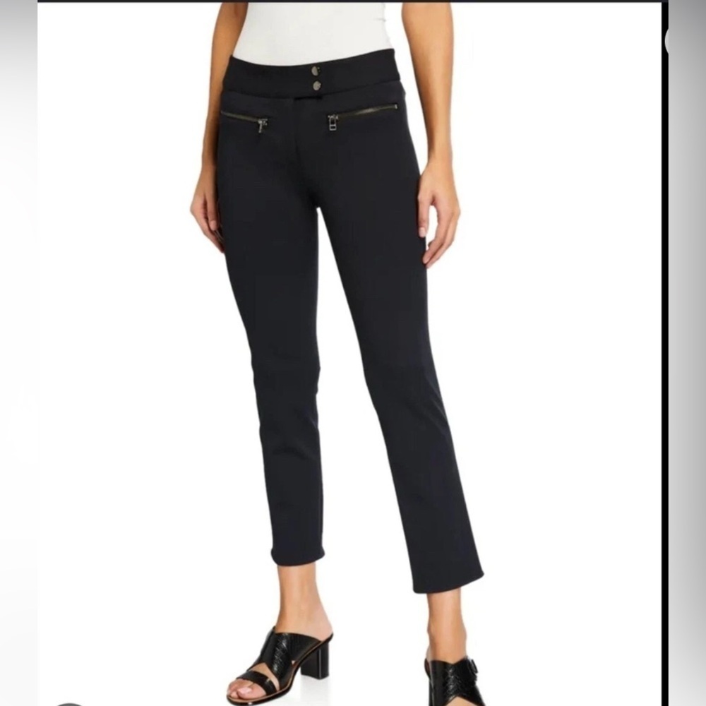 Veronica Beard Classic Metro Tailored Cropped Kick Black Pants Zipper Accents
